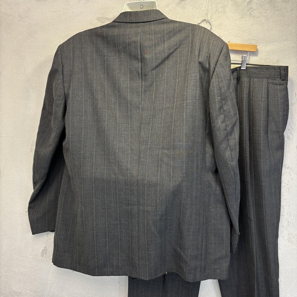 Vintage 2 Pc USA Made Double Breasted Suit Mens 44L 44x32 Old Money Jacket Pants - Picture 12 of 16